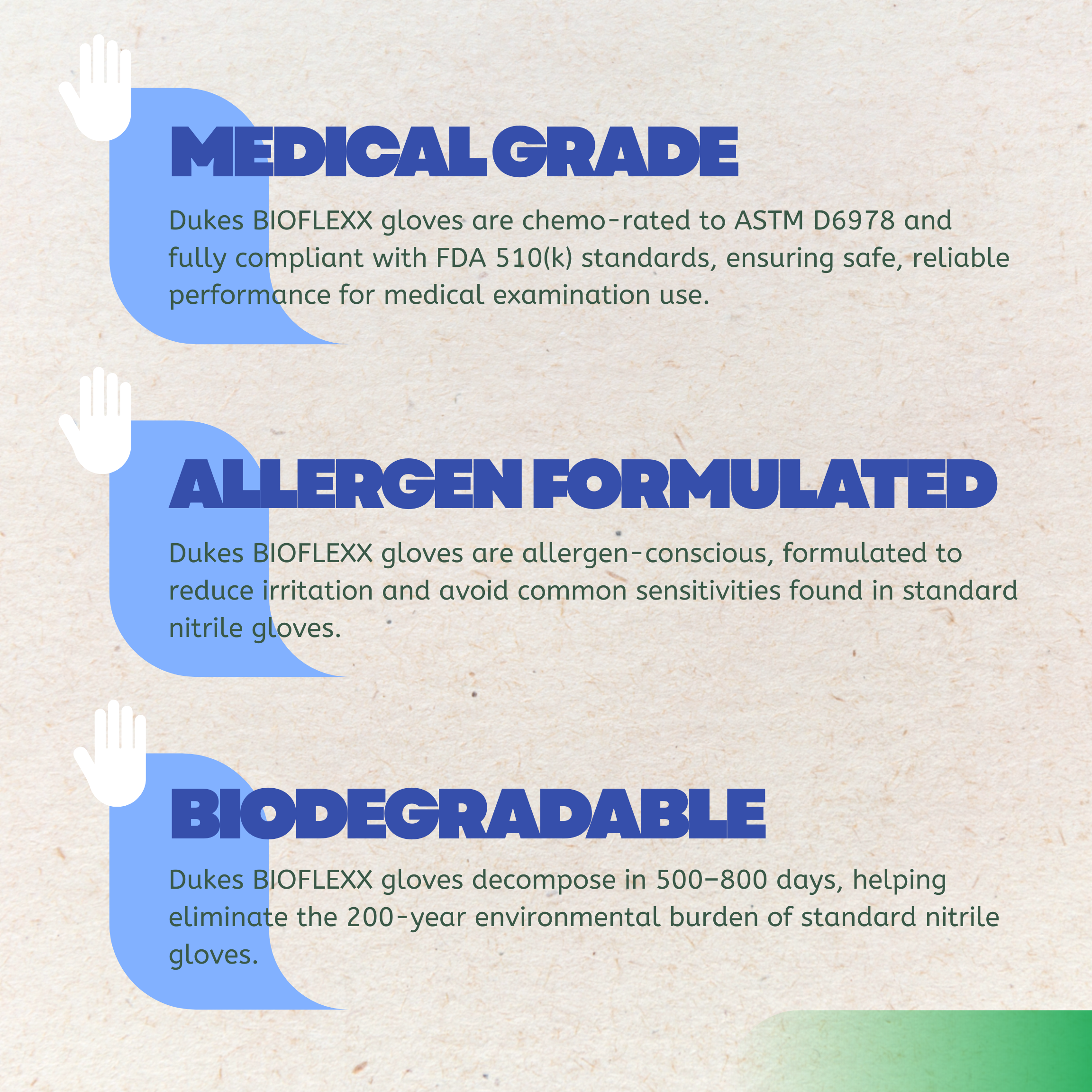 DUKES BIOFLEXXâ„¢ Biodegradable Nitrile Exam Gloves, 4 Mil, Blue, 200/Box