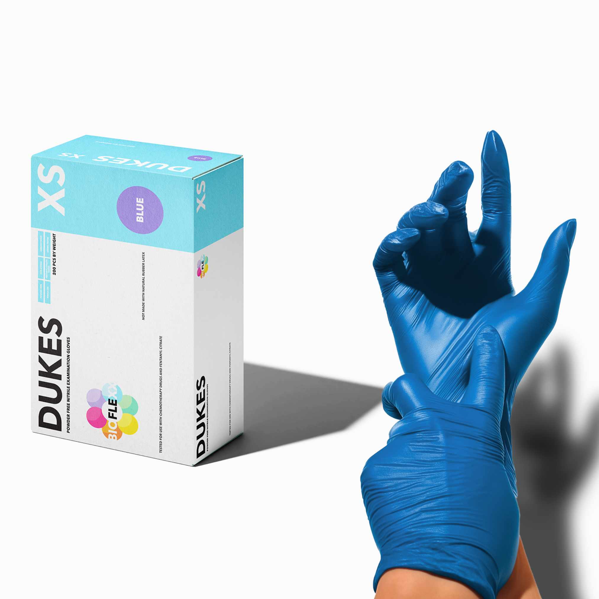 DUKES BIOFLEXXâ„¢ Biodegradable Nitrile Exam Gloves, 4 Mil, Blue, 200/Box