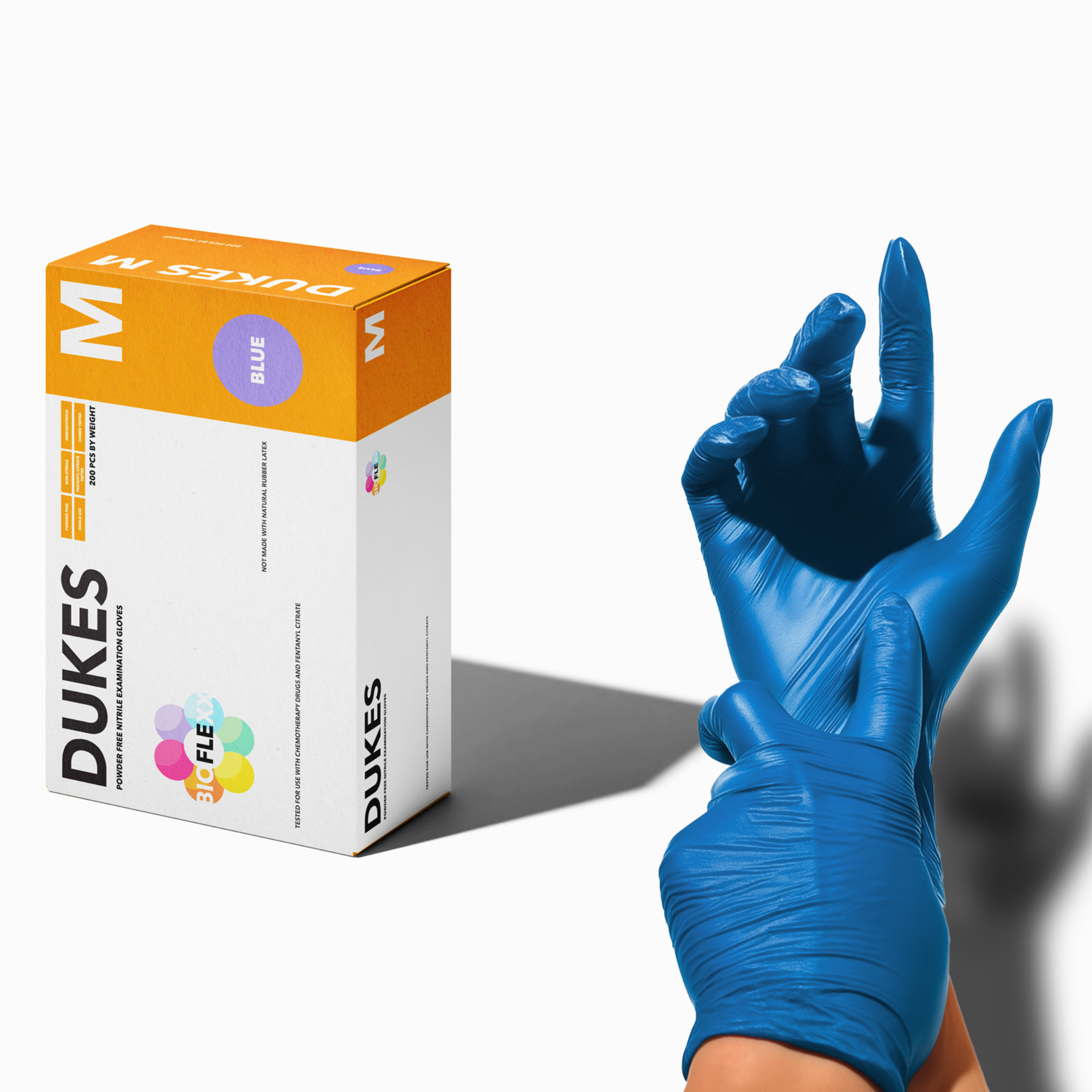 DUKES BIOFLEXXâ„¢ Biodegradable Nitrile Exam Gloves, 4 Mil, Blue, 200/Box