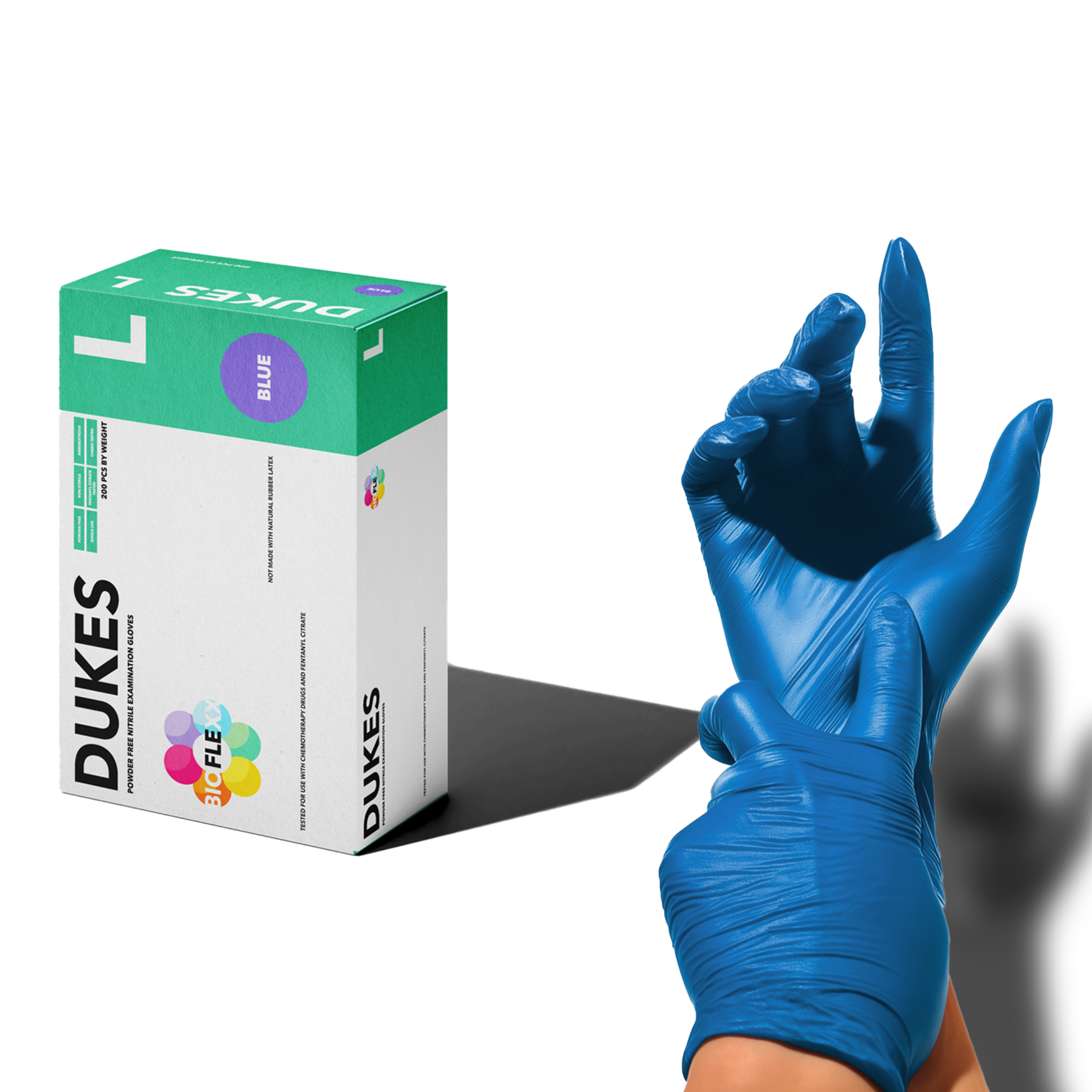 DUKES BIOFLEXXâ„¢ Biodegradable Nitrile Exam Gloves, 4 Mil, Blue, 200/Box