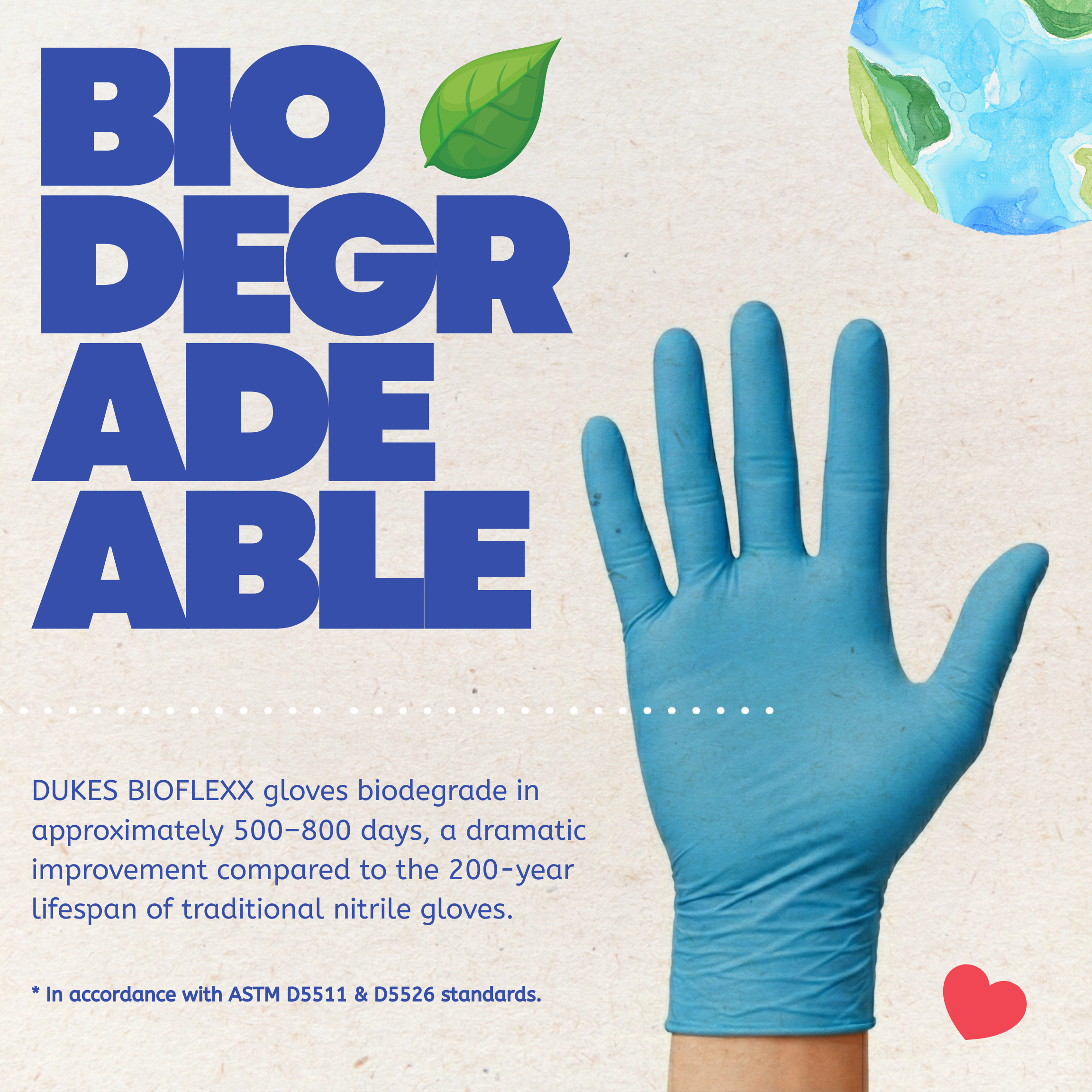 DUKES BIOFLEXX™ Biodegradable Nitrile Exam Gloves, 4 Mil, Blue, 200/Box