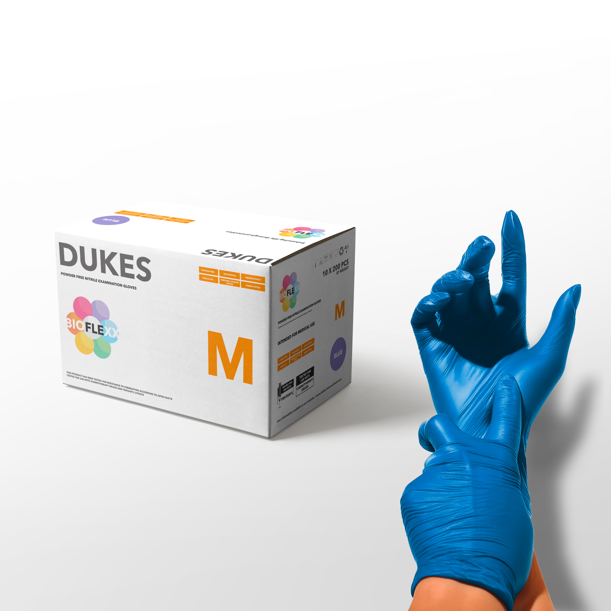 DUKES BIOFLEXX™ Biodegradable Nitrile Exam Gloves, 4 Mil, Blue, 2000/Case